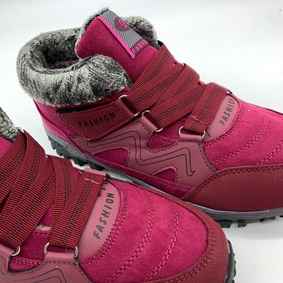 High-Top Boot Size 8 Burgundy & Purple Faux Fur Lined Fashion Shoes - Picture 8 of 11